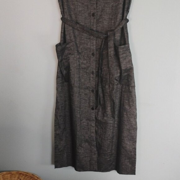 THEORY Linen Heather Gray Button Down High Slit Sides Maxi Shirt Dress Size 6 - Picture 9 of 12